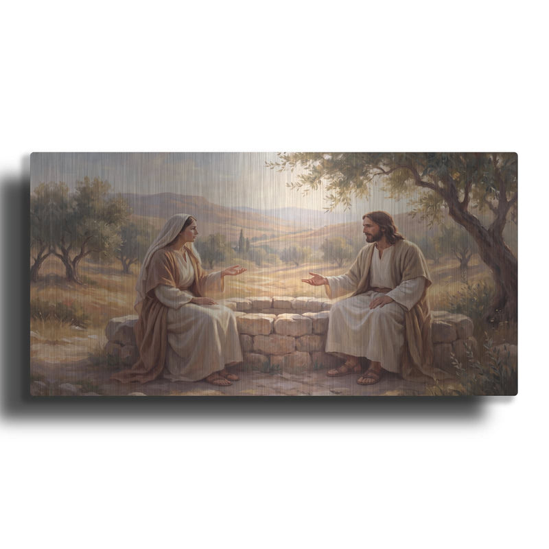 'Jesus and Samaritan Woman' by Veve – Metal Wall Art