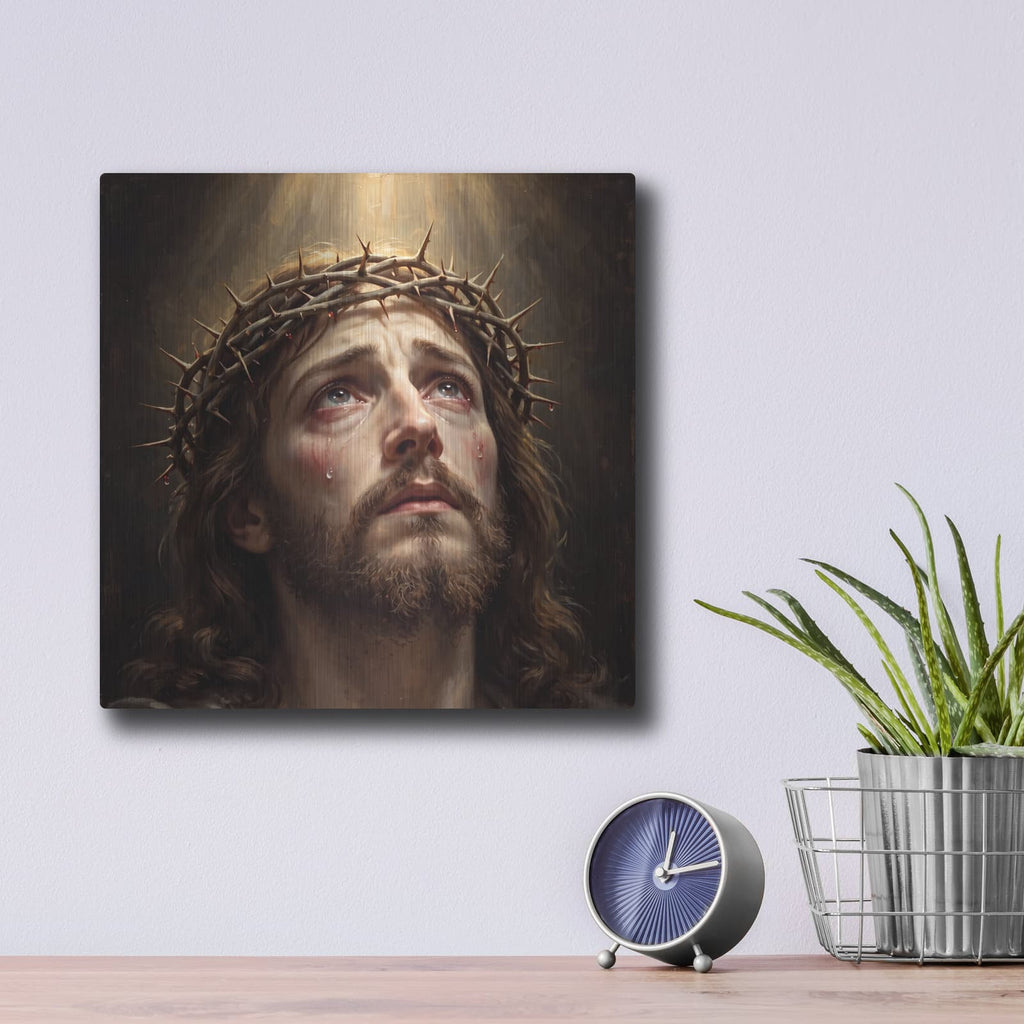 'Jesus Christ Portrait' by Veve – Metal Wall Art, 12x12 room view