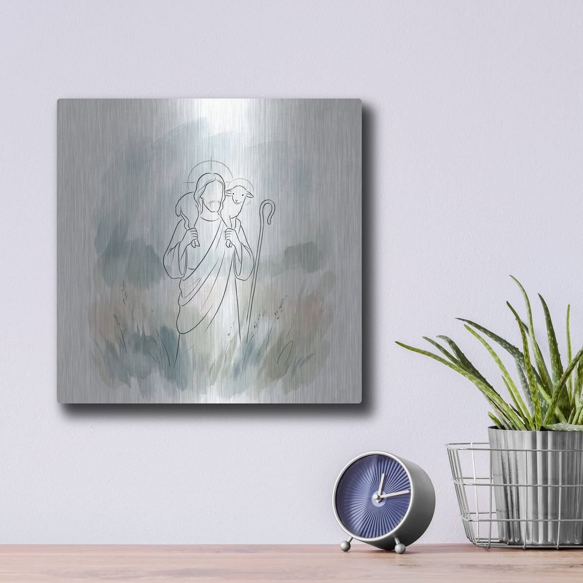 'Jesus Good Shepherd Minimalist' by Veve – Metal Wall Art, 12x12 room view