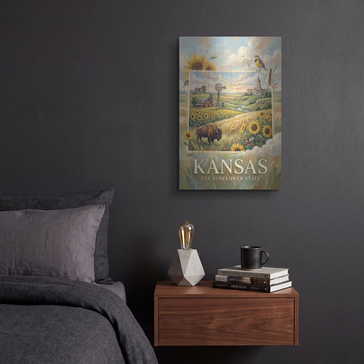 'Kansas The Sunflower State I' by Veve – Metal Wall Art, 12x16 room view
