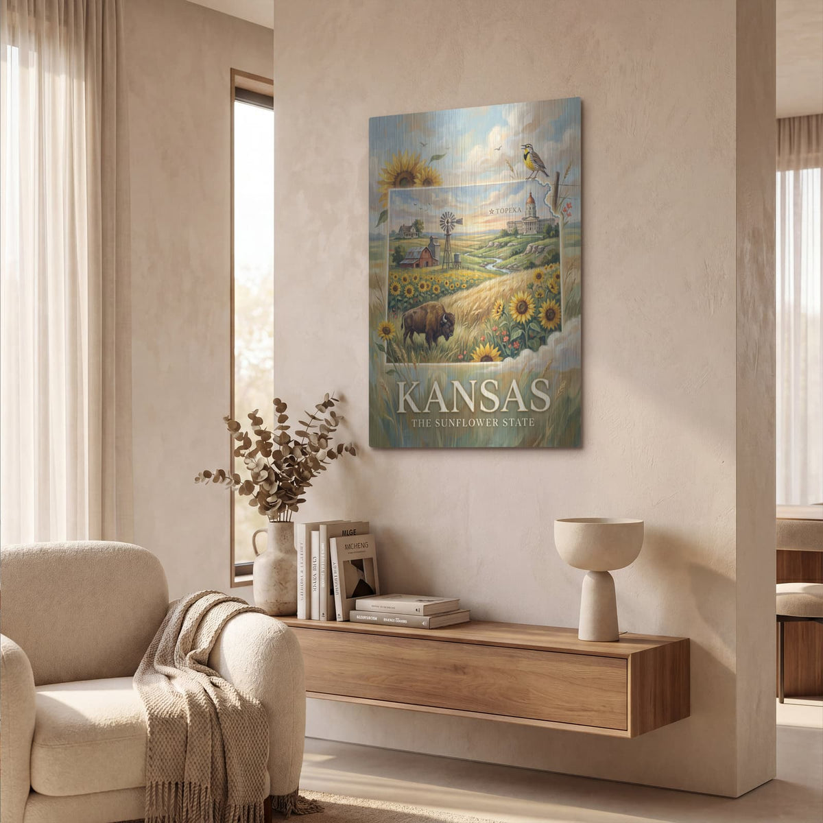 'Kansas The Sunflower State I' by Veve – Metal Wall Art, 24x36 room view