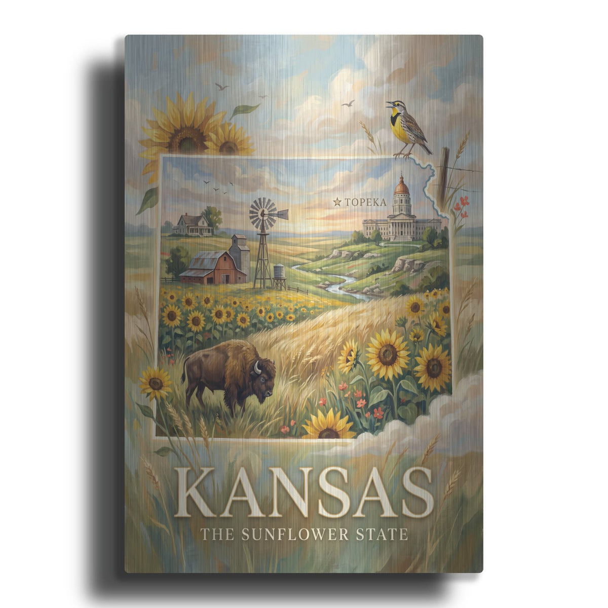 'Kansas The Sunflower State I' by Veve – Metal Wall Art