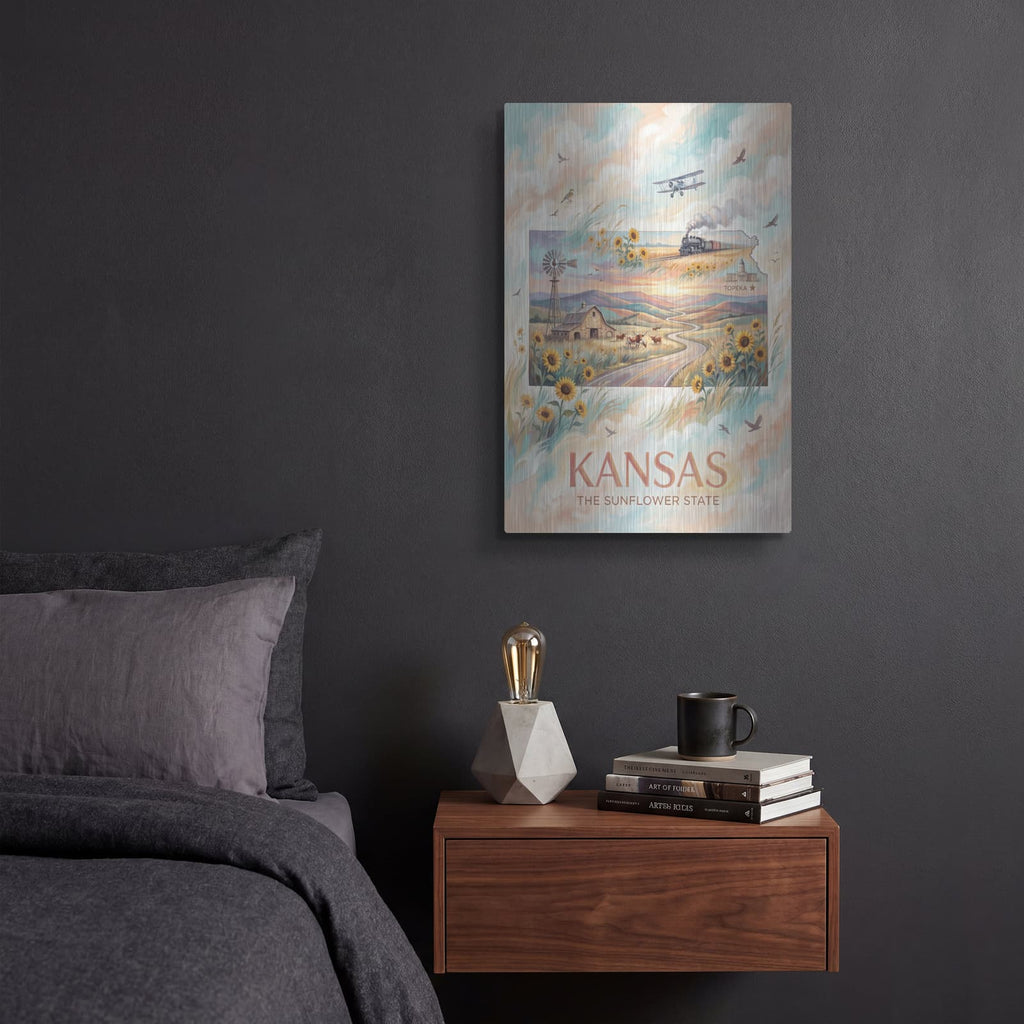 'Kansas The Sunflower State II' by Veve – Metal Wall Art, 12x16 room view