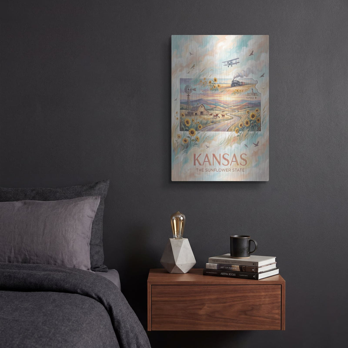 'Kansas The Sunflower State II' by Veve – Metal Wall Art, 12x16 room view