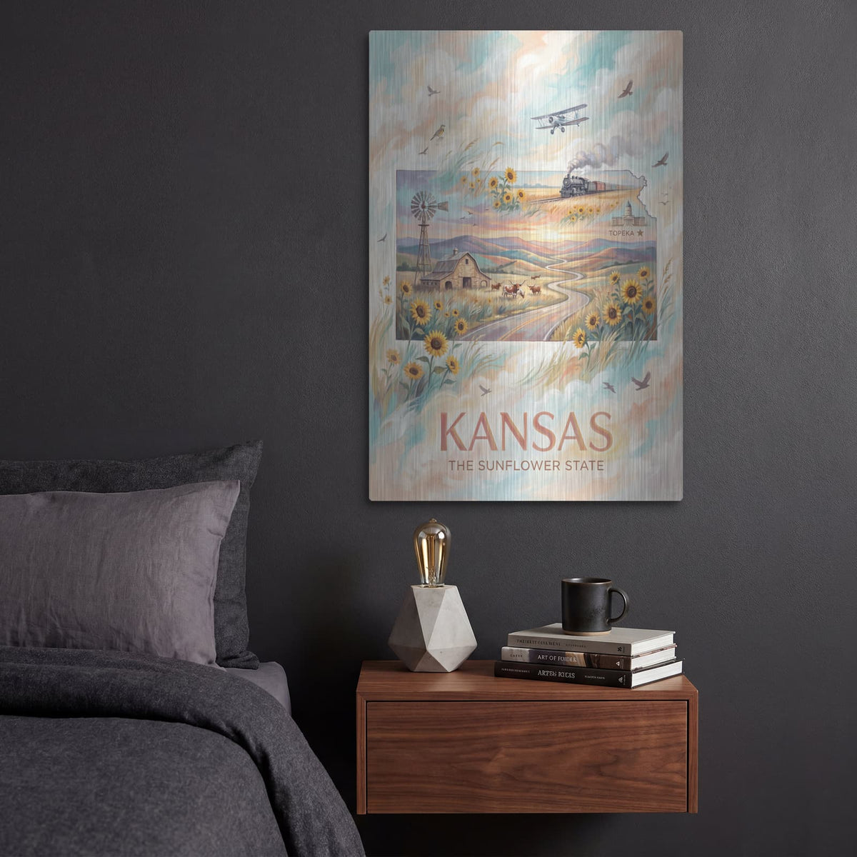'Kansas The Sunflower State II' by Veve – Metal Wall Art, 16x24 room view
