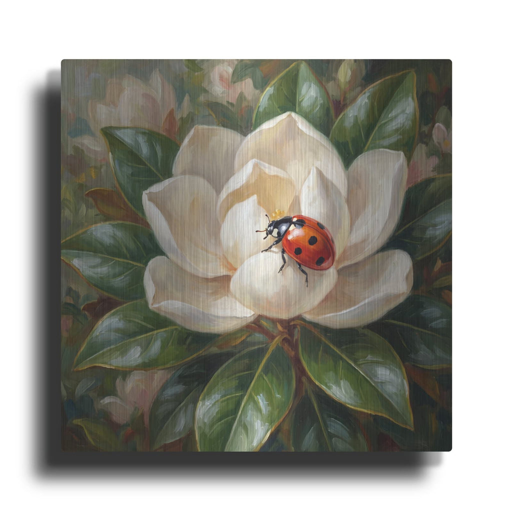 'Ladybug and Magnolia' by Veve – Metal Wall Art