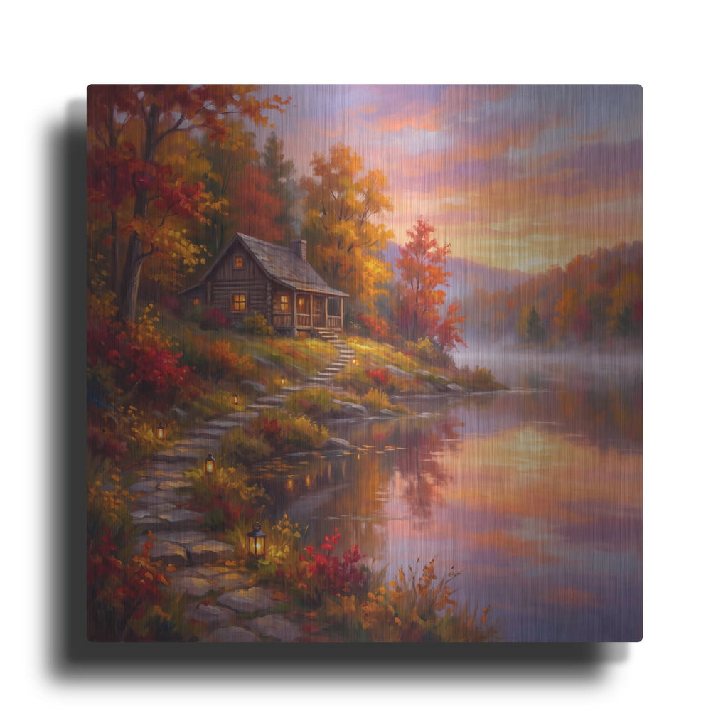 'Lake House at Sunrise' by Veve – Metal Wall Art