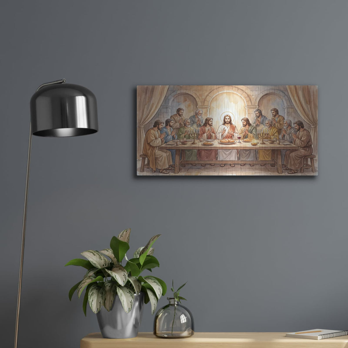 'Last Supper Watercolor I' by Veve – Metal Wall Art, 24x12 room view