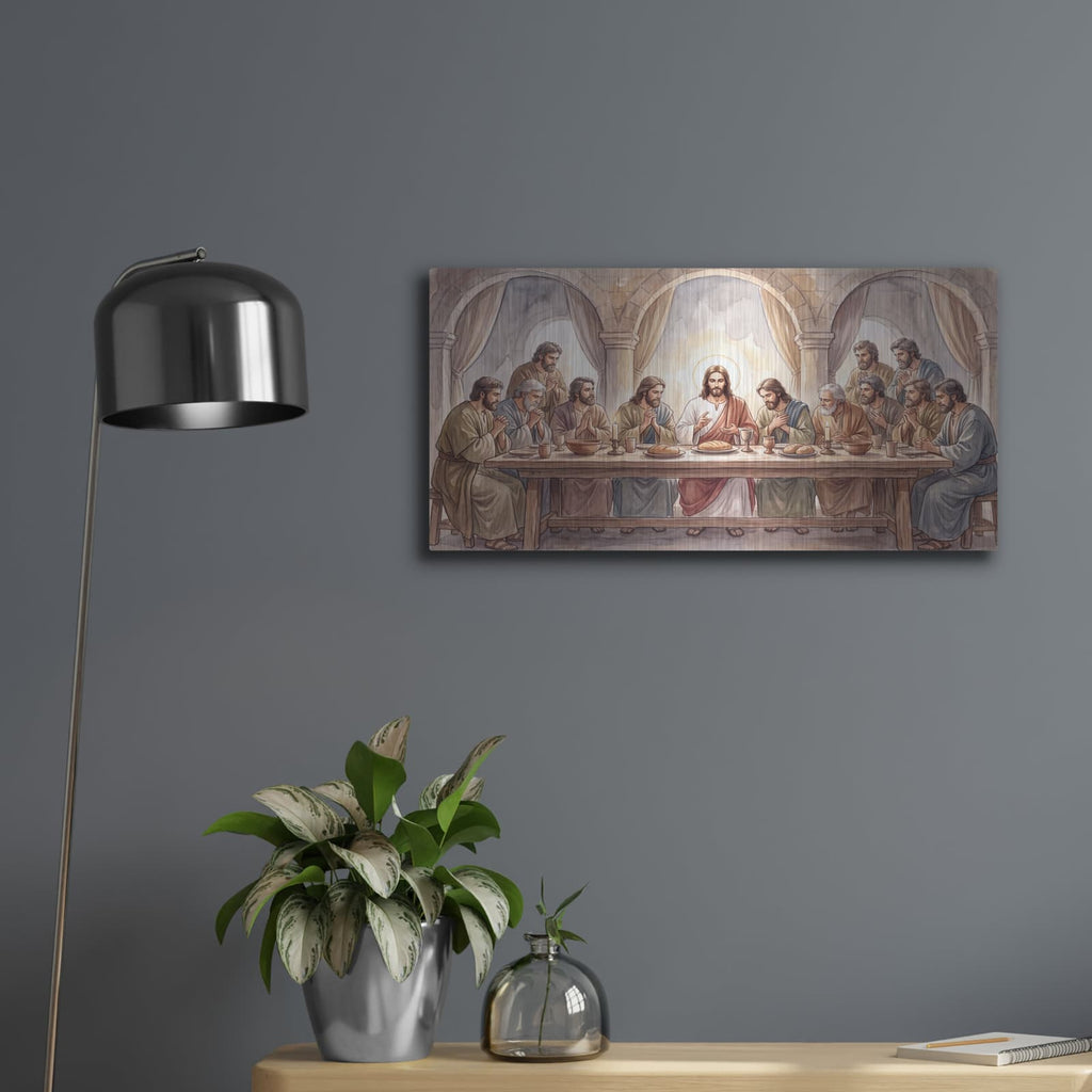 'Last Supper Watercolor II' by Veve – Metal Wall Art, 24x12 room view