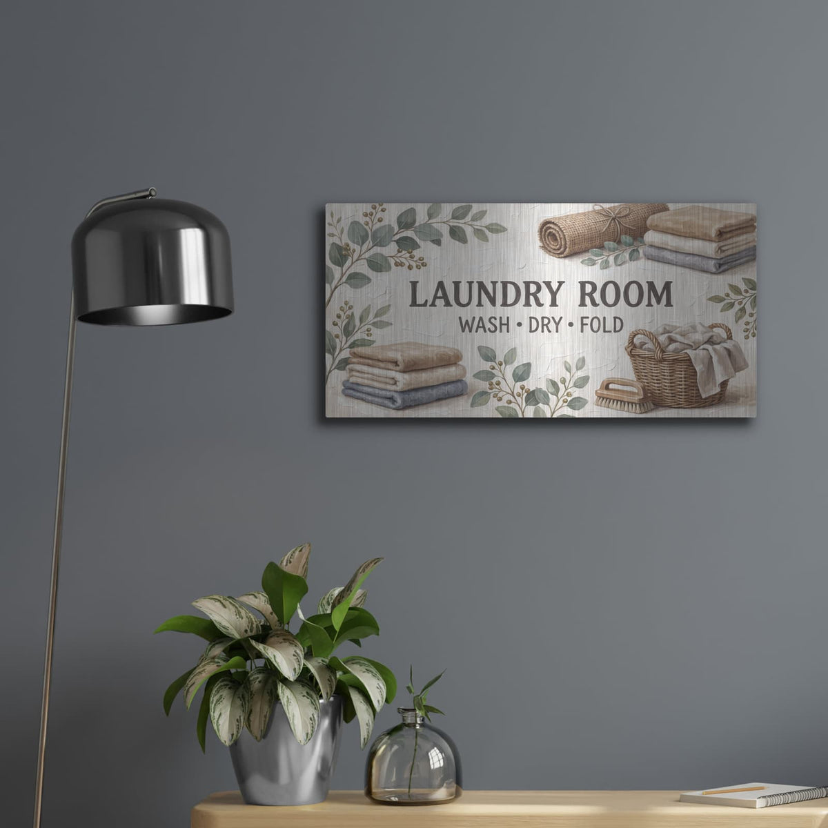 'Laundry Room I' by Veve – Metal Wall Art, 24x12 room view