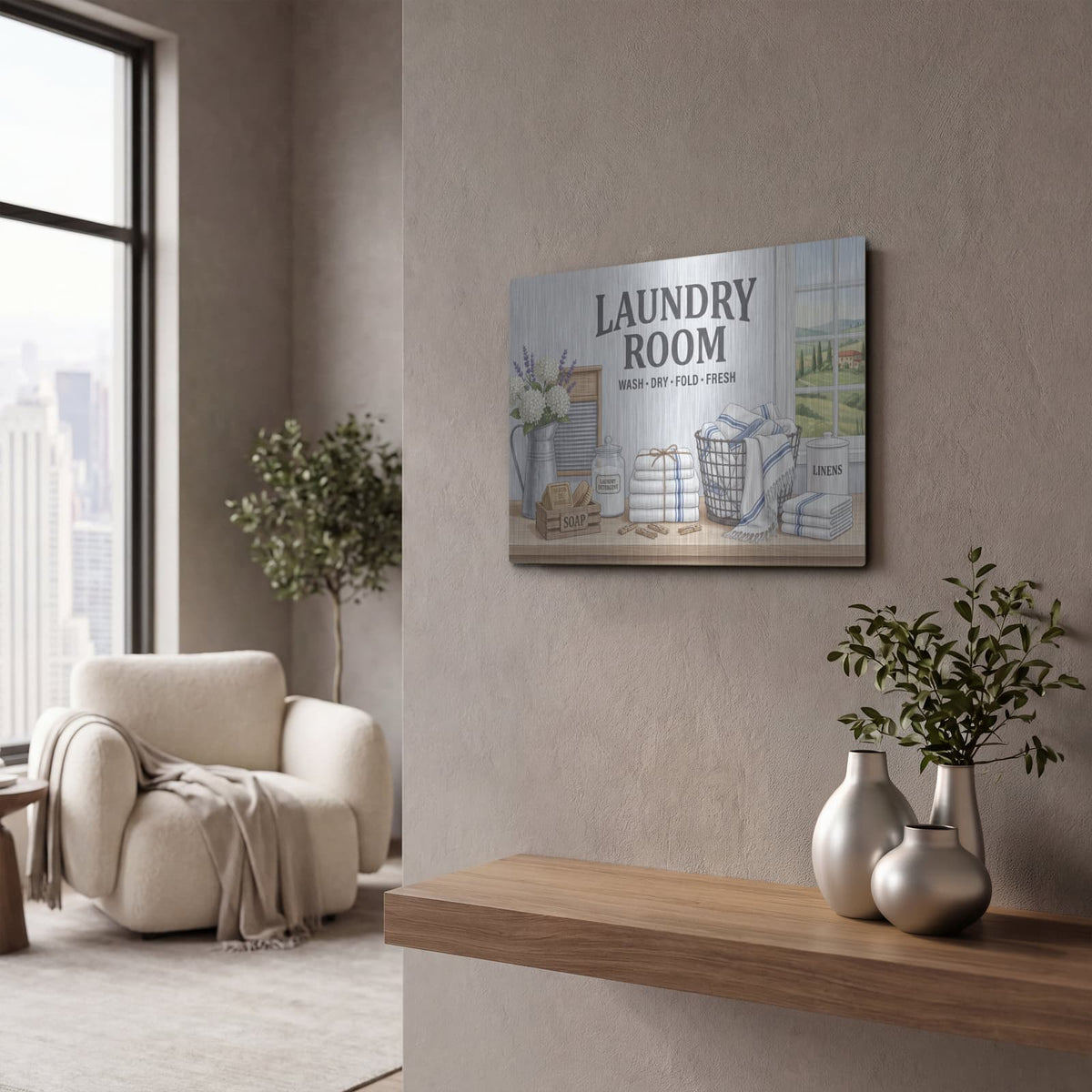 'Laundry Room II' by Veve – Metal Wall Art, 16x12 room view