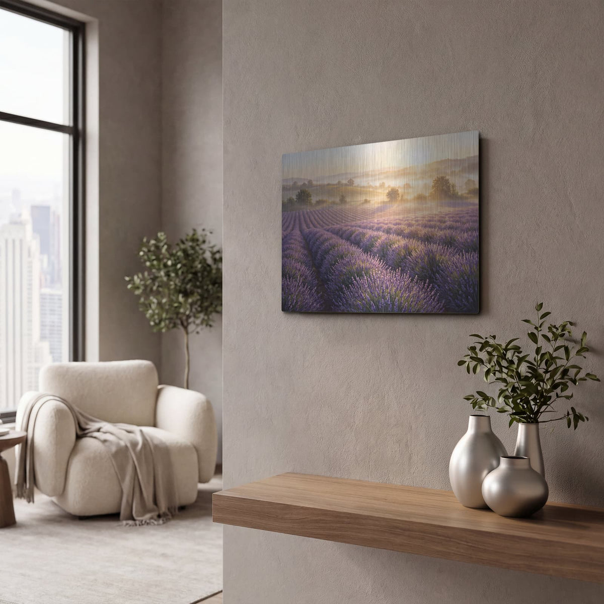 'Lavender Fields' by Veve – Metal Wall Art, 16x12 room view