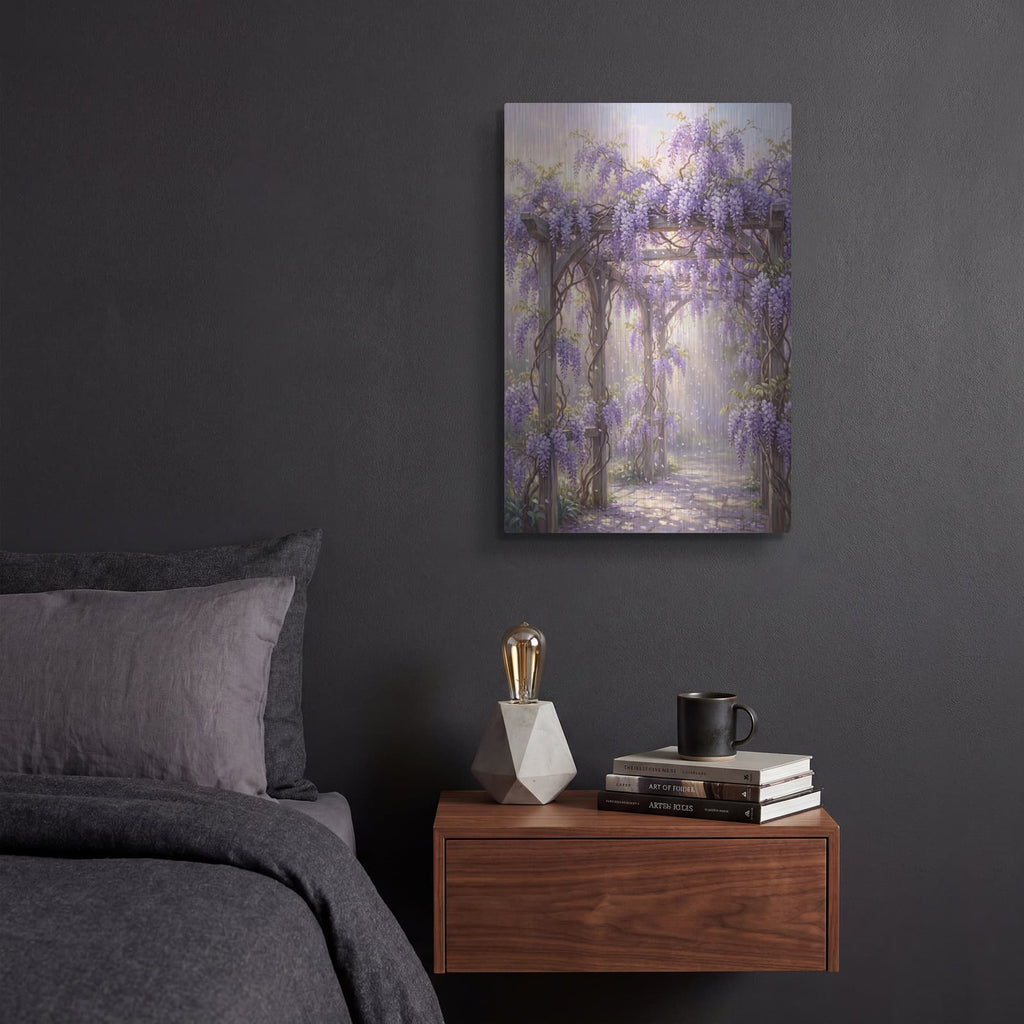 'Lavender Wisteria Rain' by Veve – Metal Wall Art, 12x16 room view
