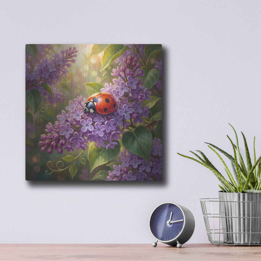 'Lilac and Ladybug' by Veve – Metal Wall Art, 12x12 room view