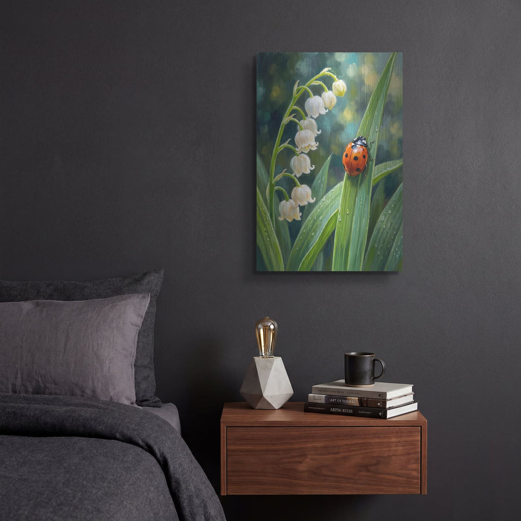 'Lily of the Valley and Ladybug' by Veve – Metal Wall Art, 12x16 room view