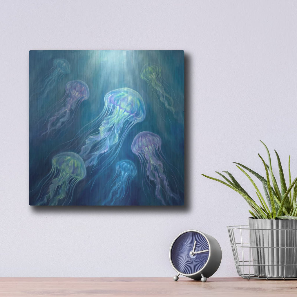 'Luminous Drift' by Veve – Metal Wall Art, 12x12 room view