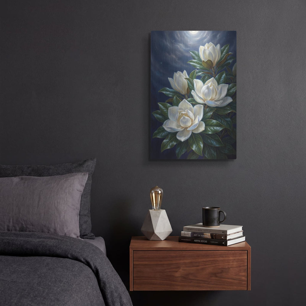 'Magnolia Moonlight' by Veve – Metal Wall Art, 12x16 room view