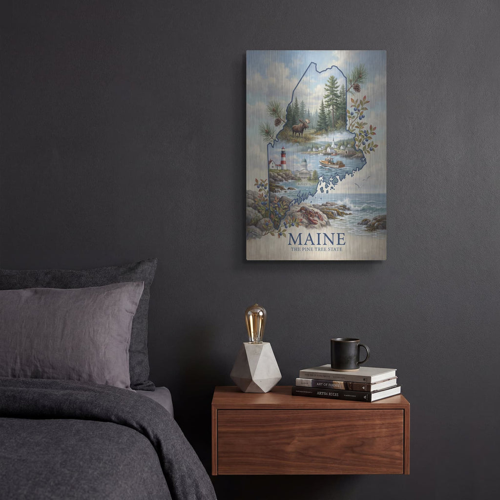 'Maine The Pine Tree State I' by Veve – Metal Wall Art, 12x16 room view
