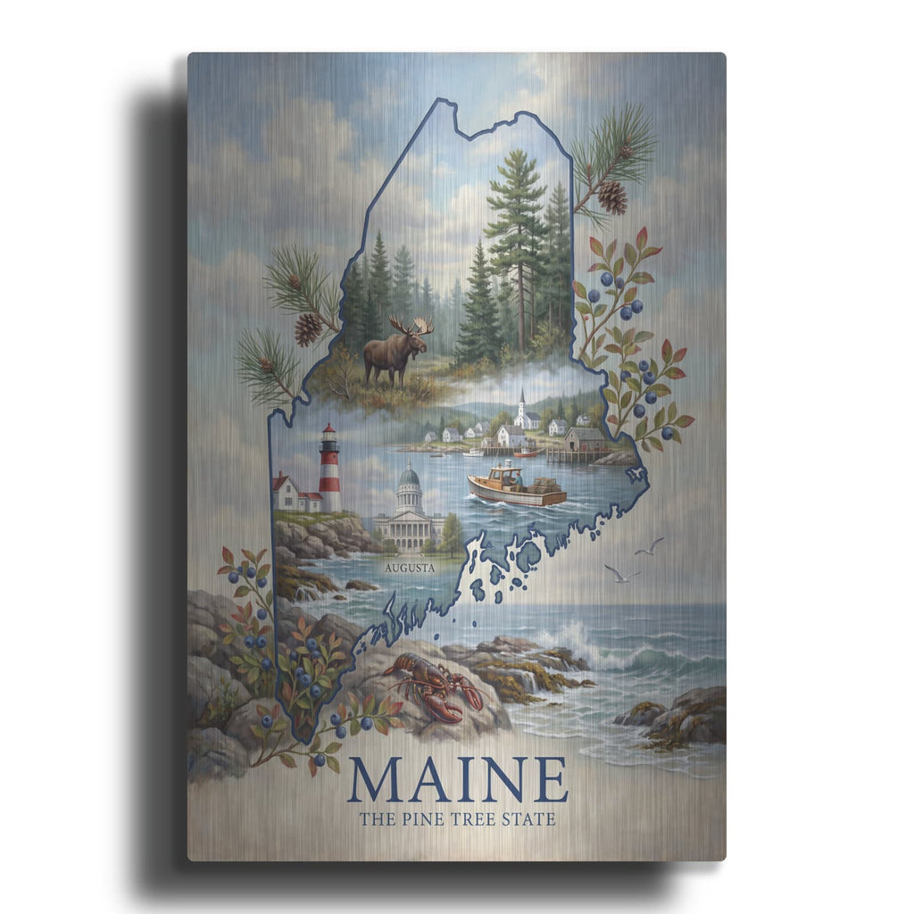 'Maine The Pine Tree State I' by Veve – Metal Wall Art