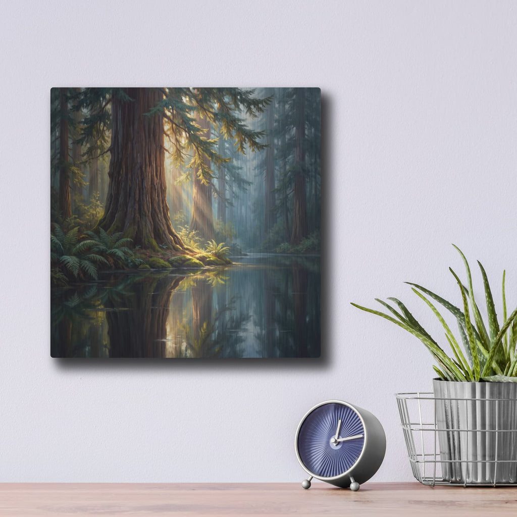 'Majestic Redwood Reflection' by Veve – Metal Wall Art, 12x12 room view