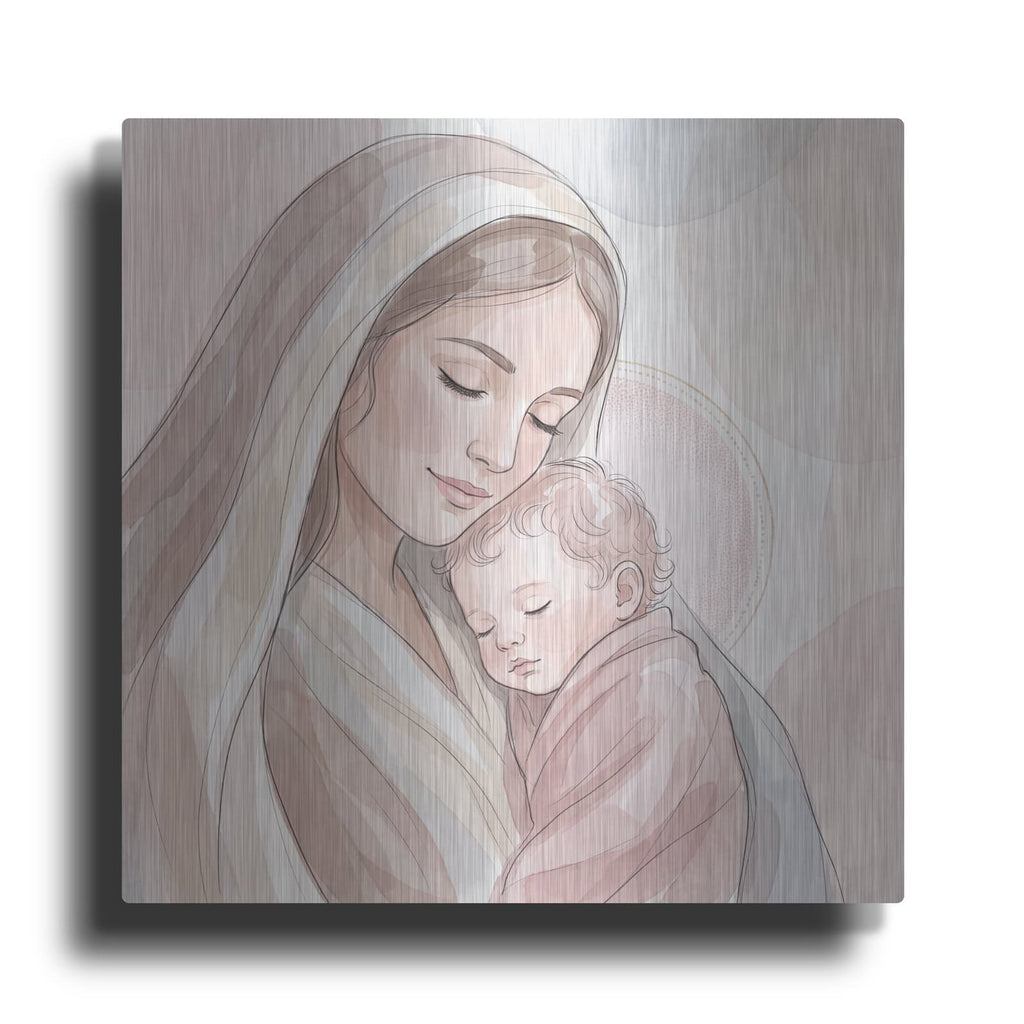 'Mary with Child Minimalist' by Veve – Metal Wall Art
