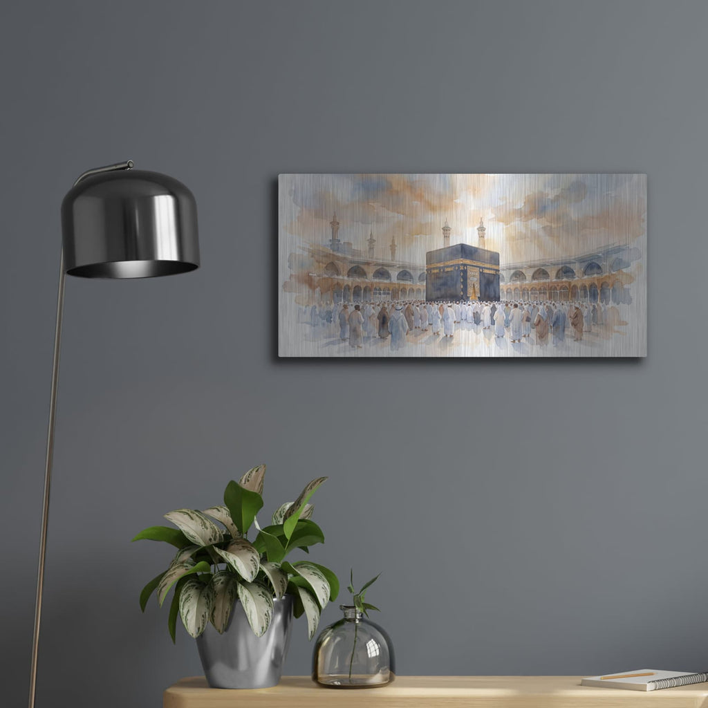 'Mecca Kaaba Watercolors' by Veve – Metal Wall Art, 24x12 room view