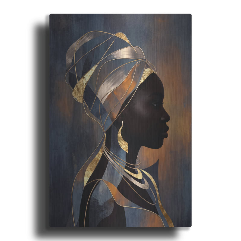 'Melanin Queen Woman in Gold III' by Veve – Metal Wall Art