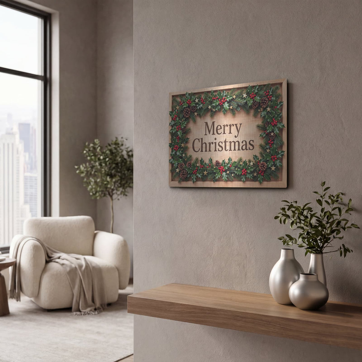'Merry Christmas IV' by Veve – Metal Wall Art, 16x12 room view