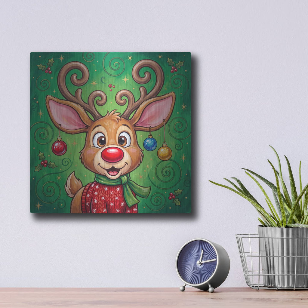 'Merry Little Reindeer' by Veve – Metal Wall Art, 12x12 room view