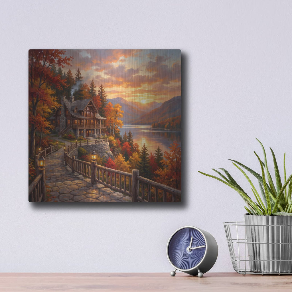 'Mountain Lodge' by Veve – Metal Wall Art, 12x12 room view