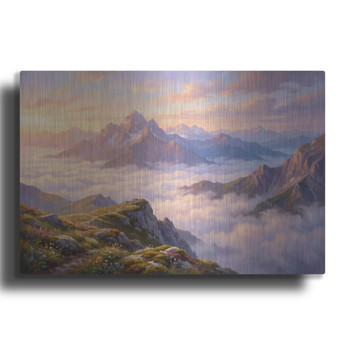 'Mountain Serenity Sunrise Above the Clouds' by Veve – Metal Wall Art