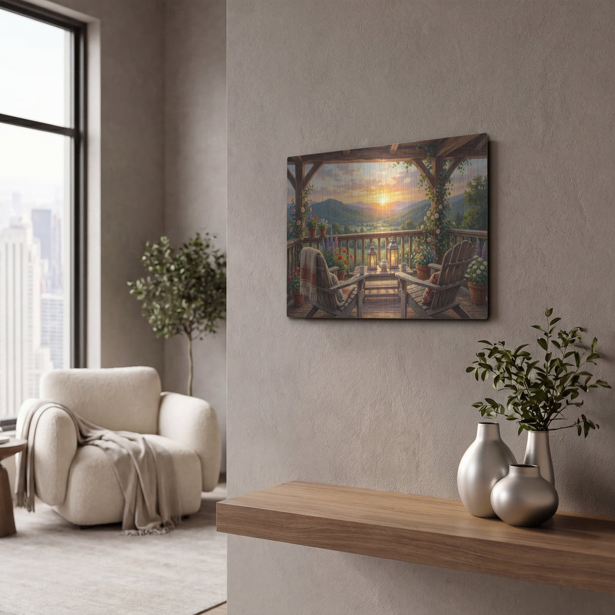 'Mountain Sunset' by Veve – Metal Wall Art, 16x12 room view