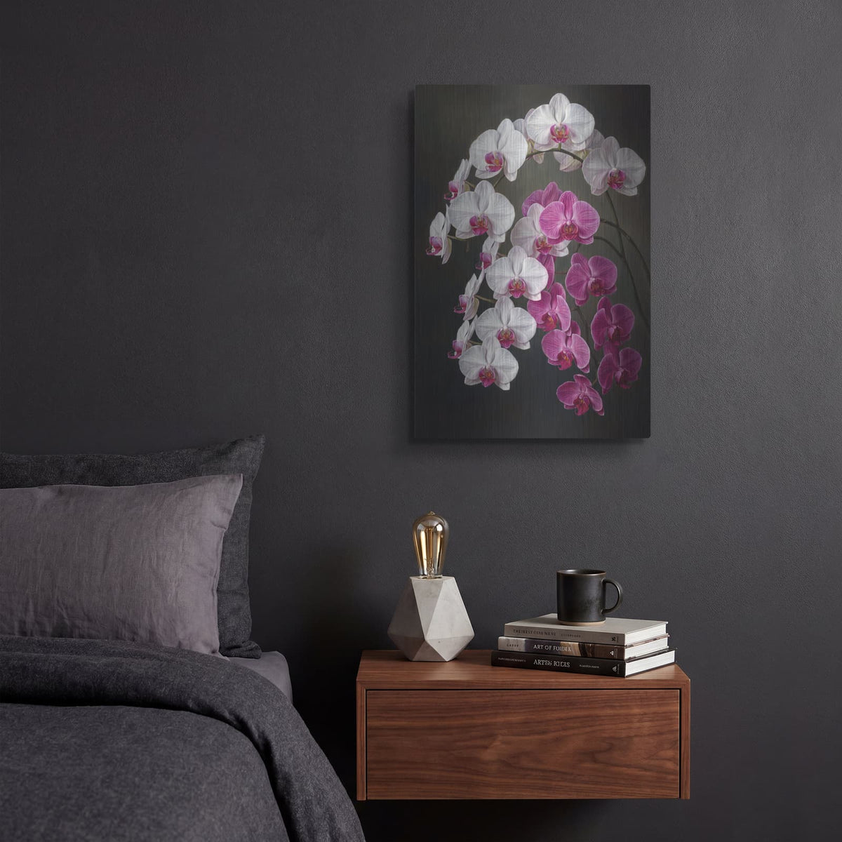 'Orchid Cascade Dream' by Veve – Metal Wall Art, 12x16 room view