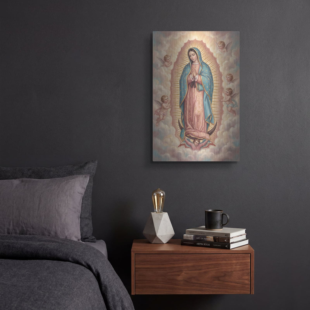 'Our Lady Guadalupe with Angels' by Veve – Metal Wall Art, 12x16 room view
