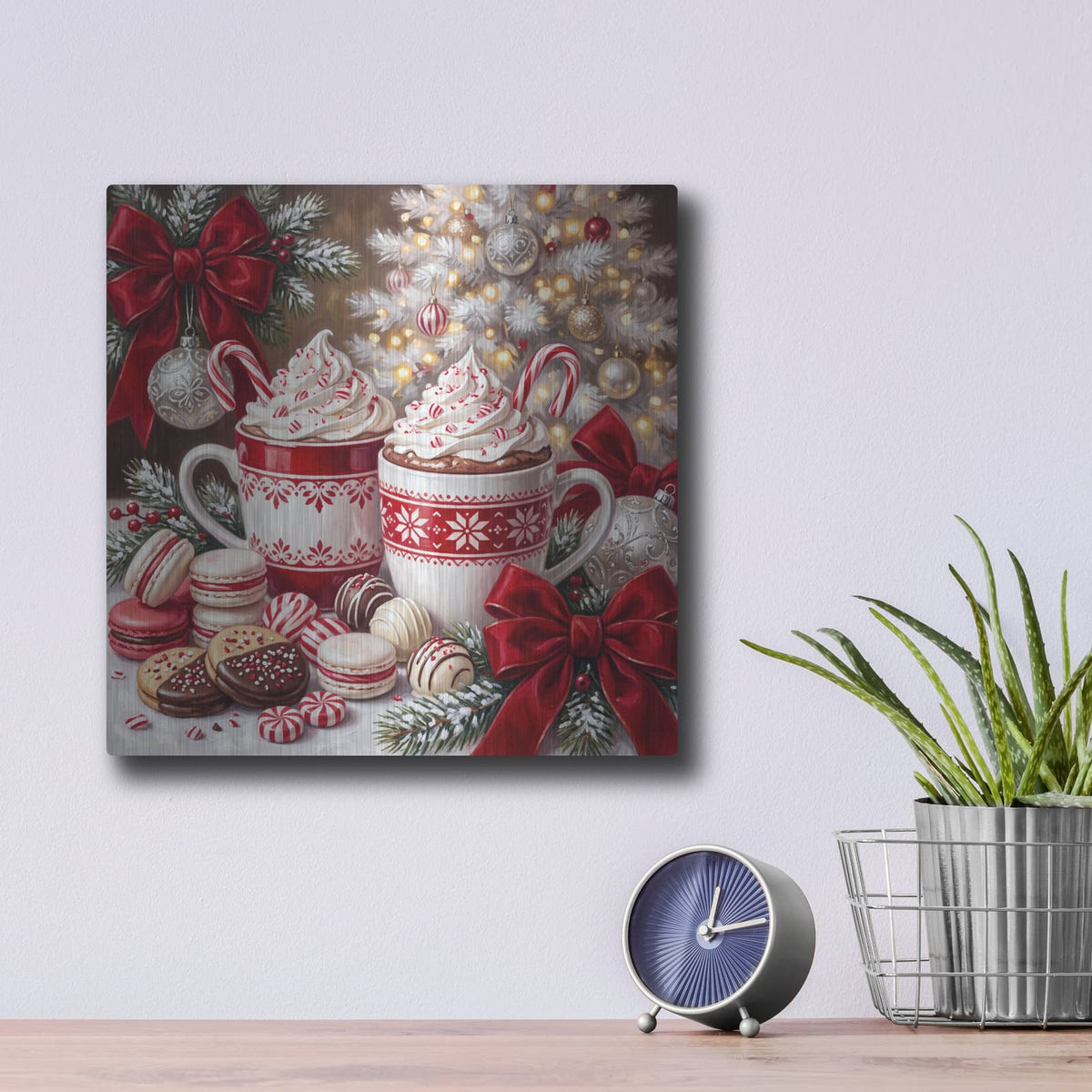 'Peppermint Christmas Red and White' by Veve – Metal Wall Art, 12x12 room view