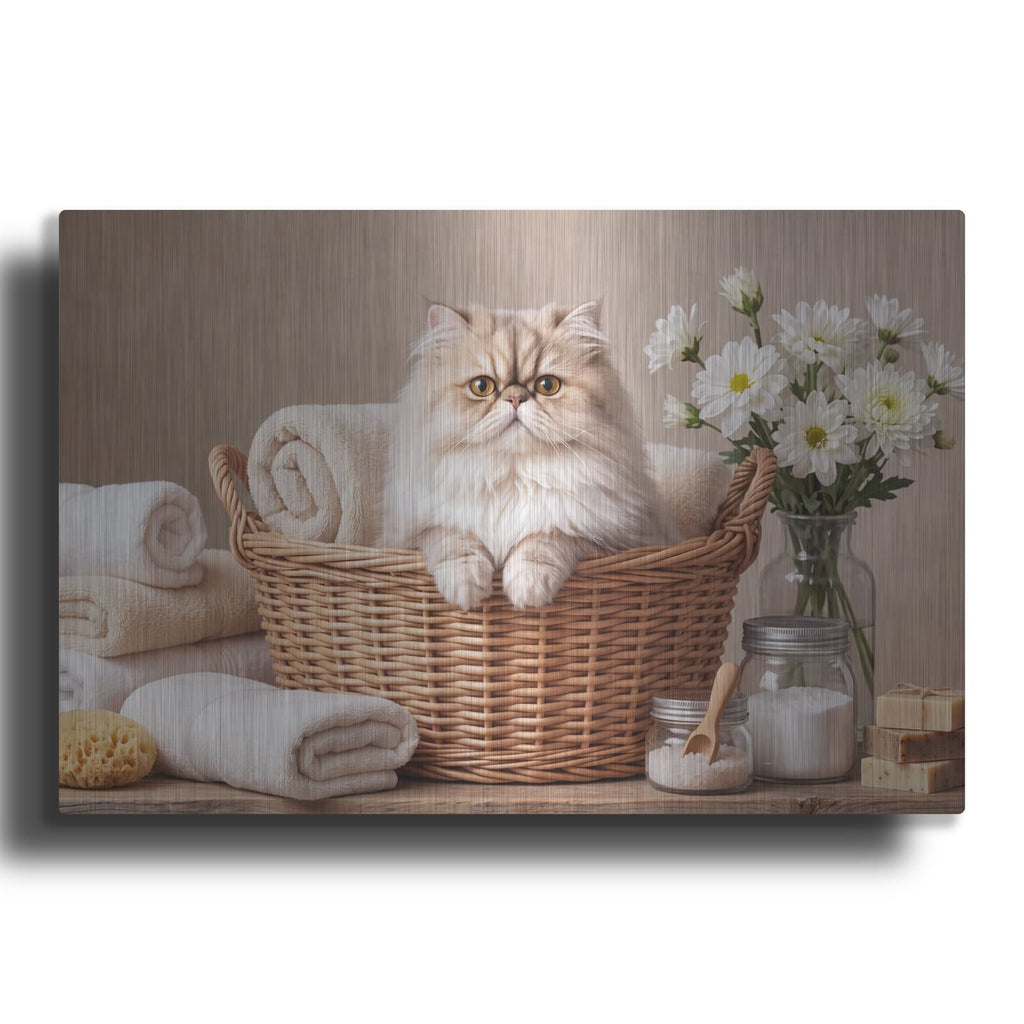'Persian Cat in Laundry Basket' by Veve – Metal Wall Art