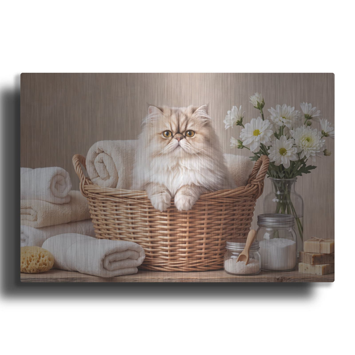 'Persian Cat in Laundry Basket' by Veve – Metal Wall Art