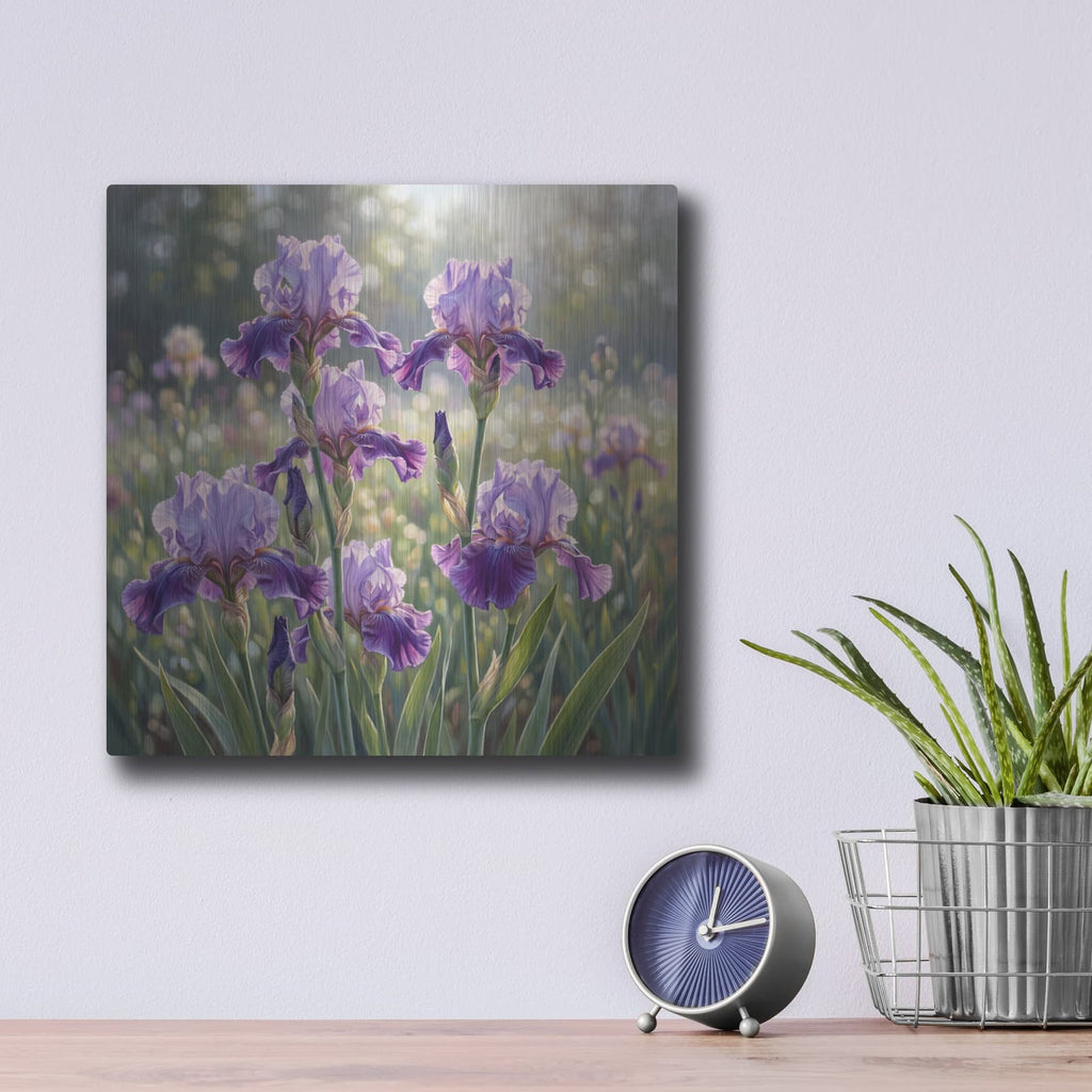'Purple Daydream Irises' by Veve – Metal Wall Art, 12x12 room view