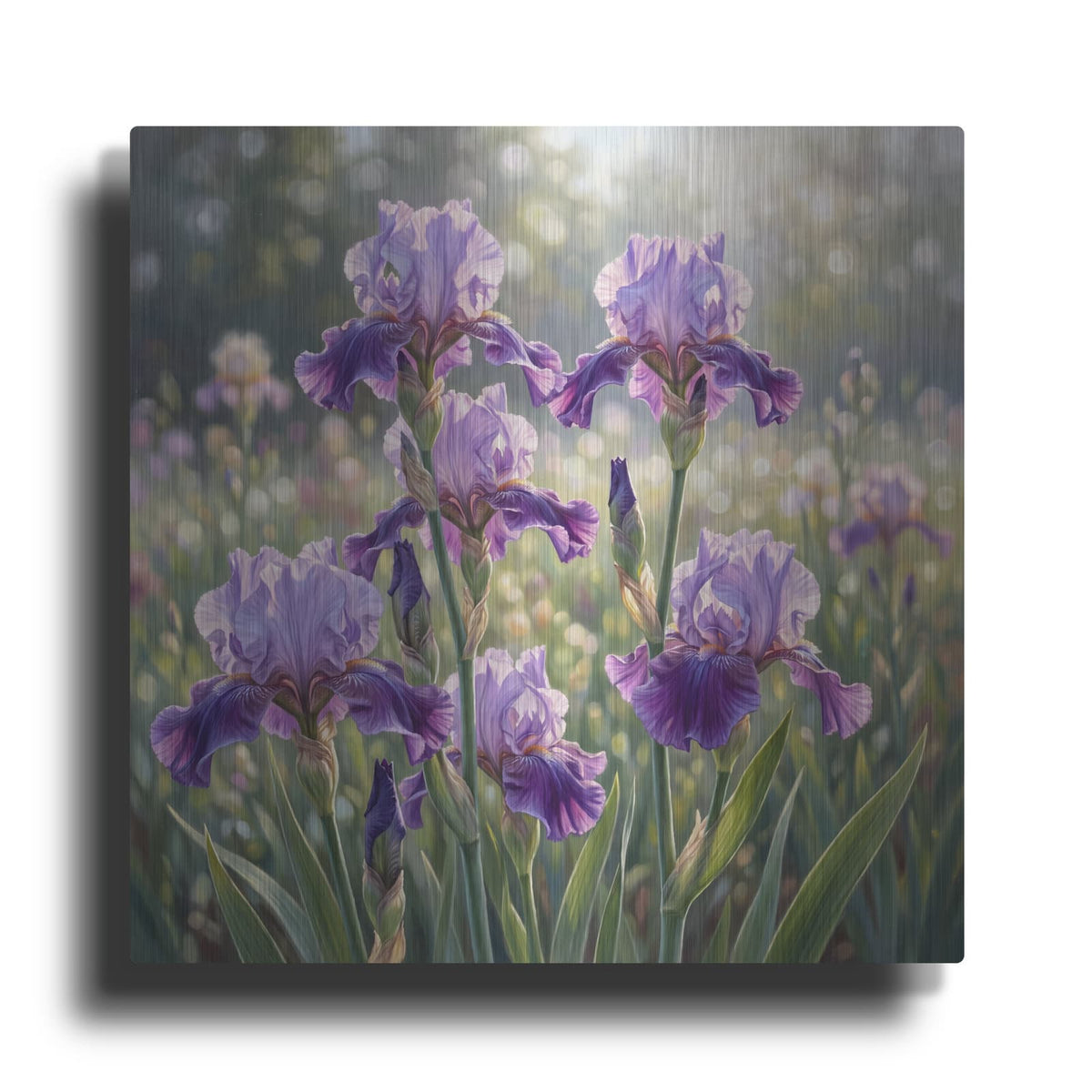 'Purple Daydream Irises' by Veve – Metal Wall Art