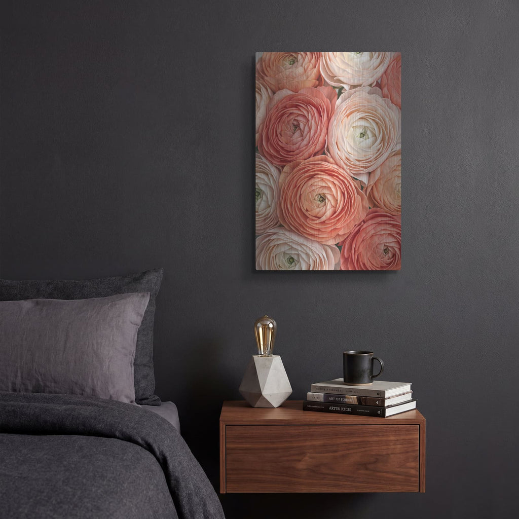 'Ranunculus Ruffles' by Veve – Metal Wall Art, 12x16 room view