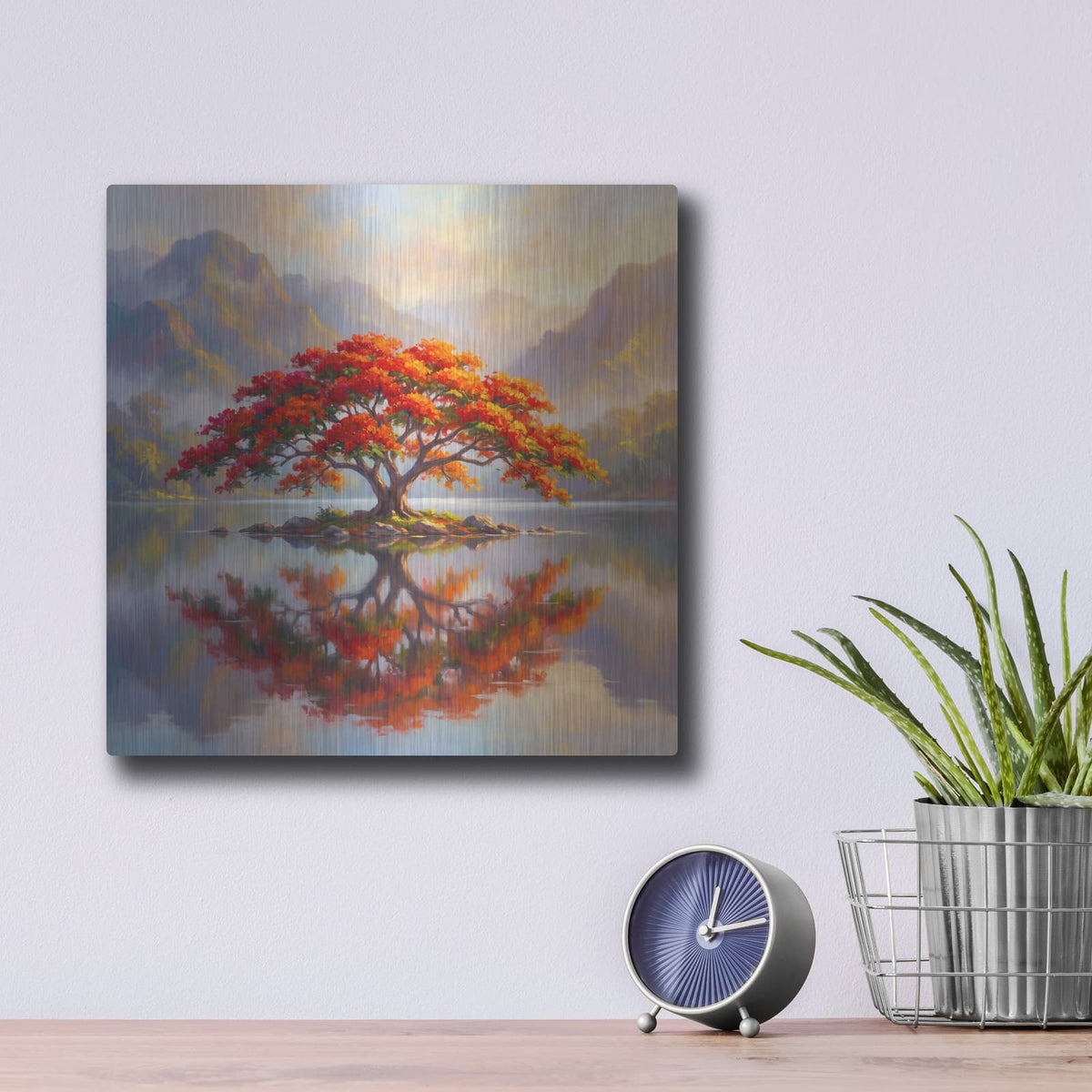 'Royal Poinciana Reflection' by Veve – Metal Wall Art, 12x12 room view