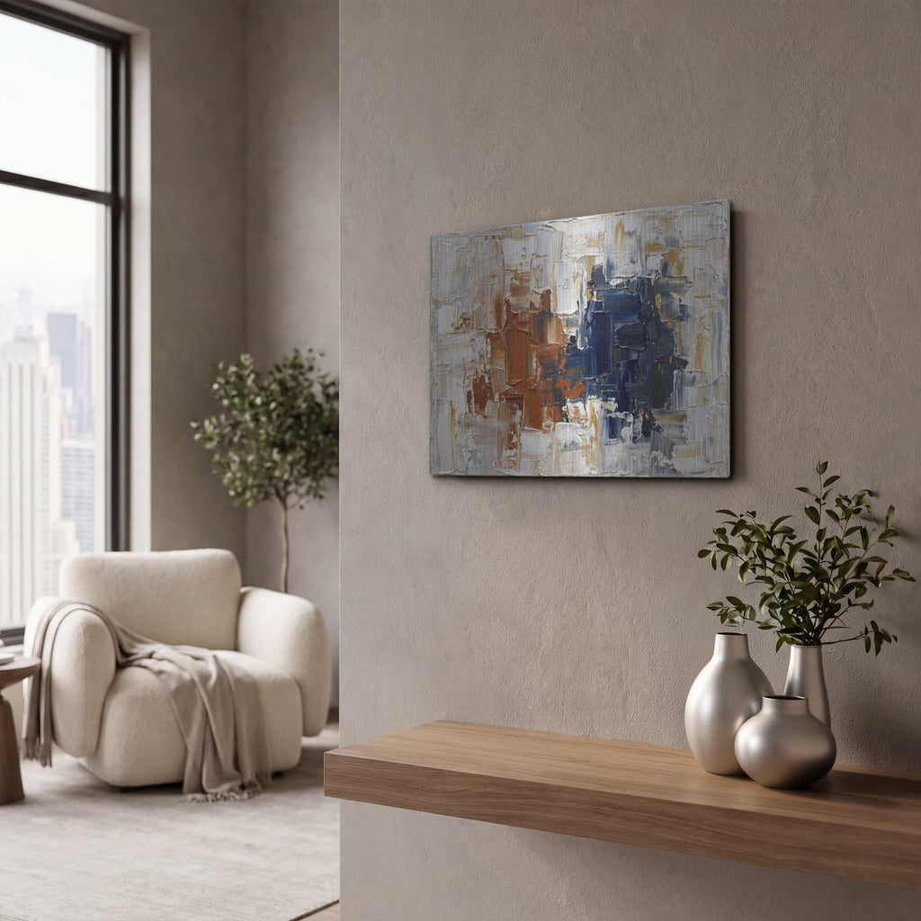 'Rust and Navy' by Veve – Metal Wall Art, 16x12 room view