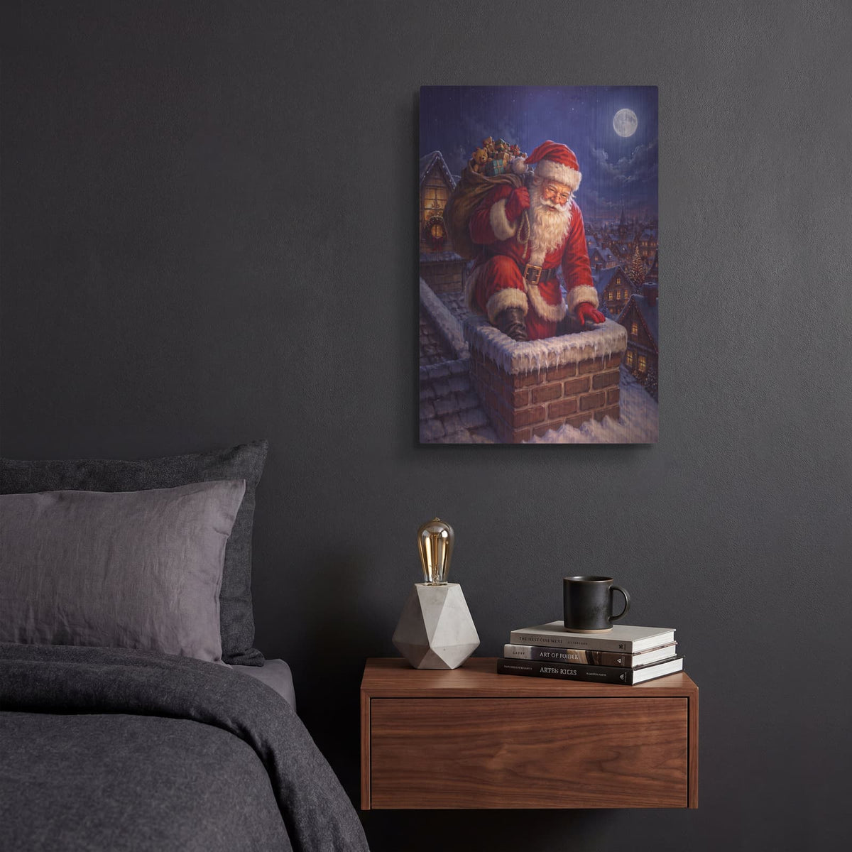 'Santa Down the Chimney' by Veve – Metal Wall Art, 12x16 room view