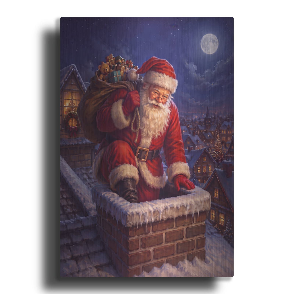 'Santa Down the Chimney' by Veve – Metal Wall Art