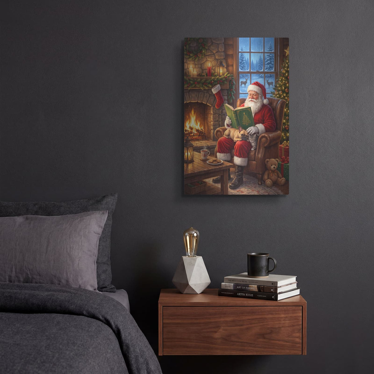 'Santa’s Cozy Christmas Story' by Veve – Metal Wall Art, 12x16 room view