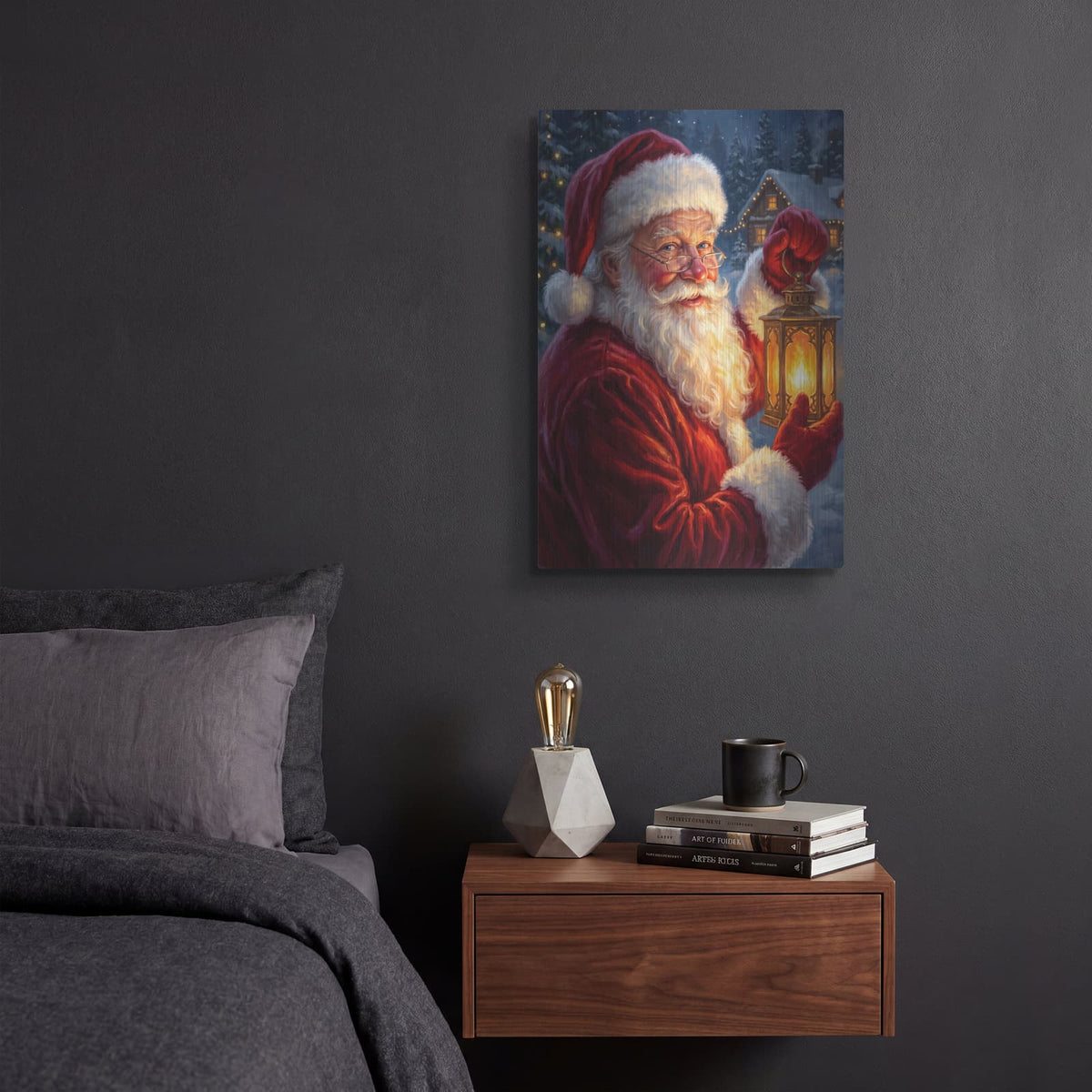 'Santa’s Lantern on Christmas Eve' by Veve – Metal Wall Art, 12x16 room view
