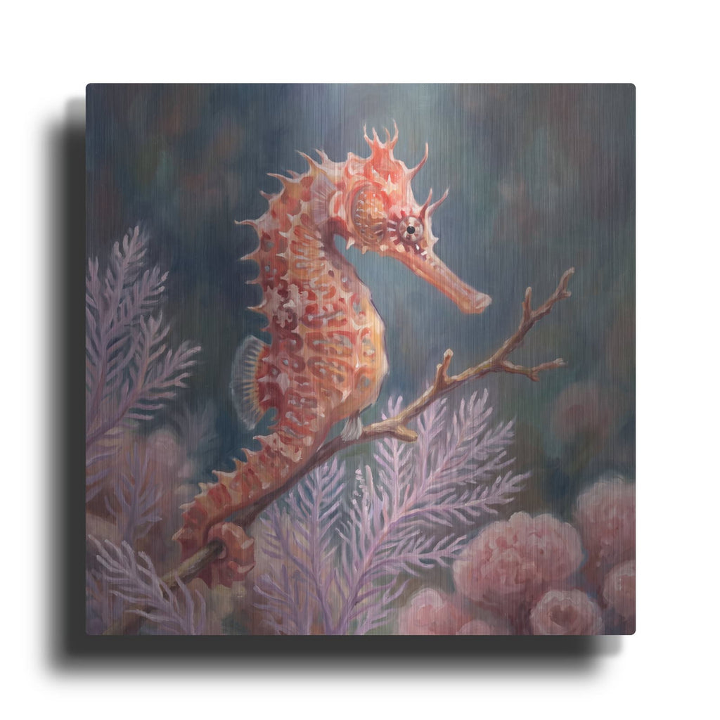 'Seahorse Among Lavender Corals' by Veve – Metal Wall Art