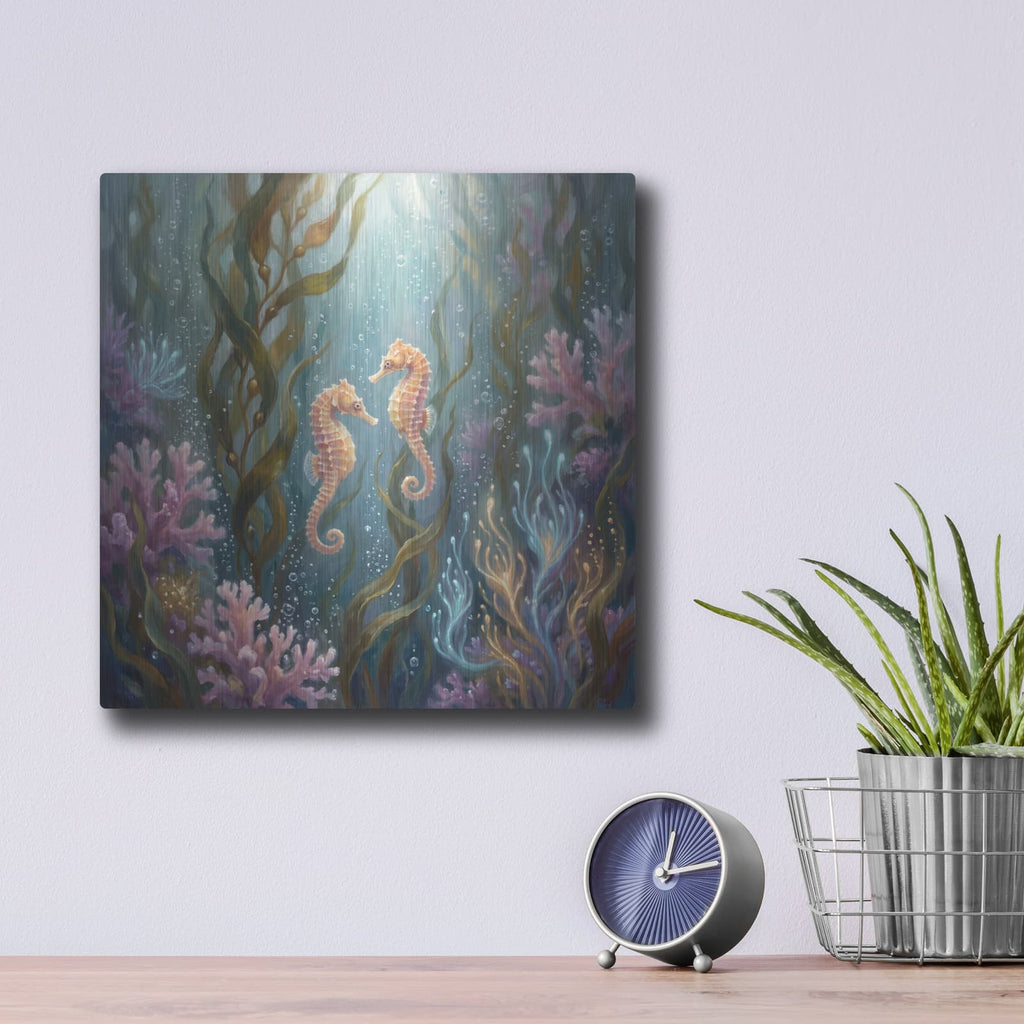 'Seahorse Sweethearts' by Veve – Metal Wall Art, 12x12 room view