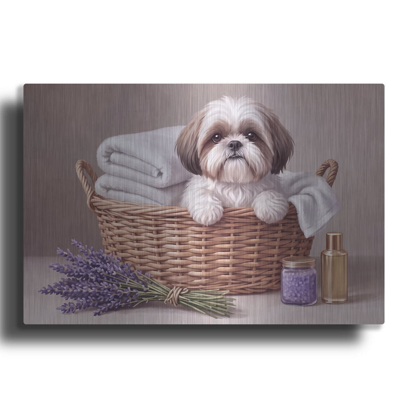 'Shih Tzu in Laundry Basket' by Veve – Metal Wall Art