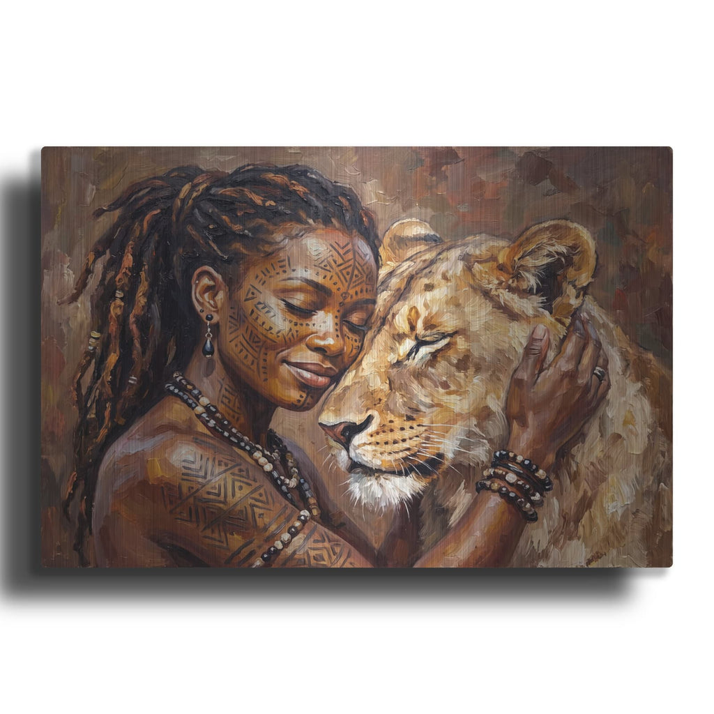 'Sister Soul African Queen and Lioness' by Veve – Metal Wall Art